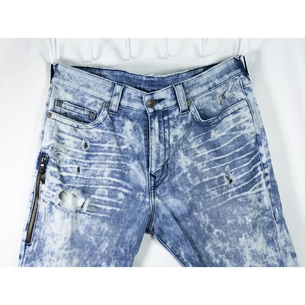 True Religion Mick Jeans Mens 34x30 Slouchy Skinny Side Zip Distressed Y2K